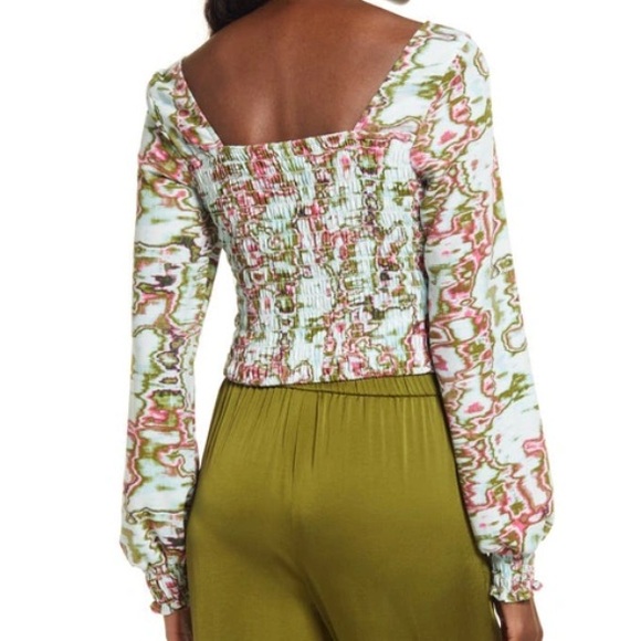 Open Edit Ruched Crop Top In Blue- Green Ripple - Picture 2 of 4